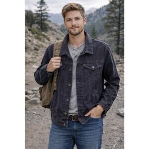 Levi’s Denim Trucker Jacket Mens L Black 100% Cotton Western Rugged Outdoors